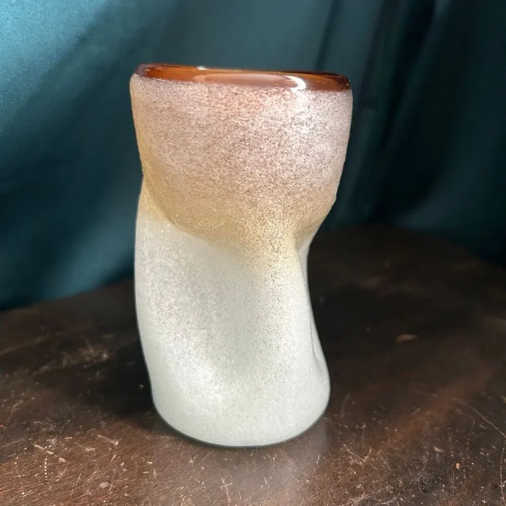 Mexican Hand Blown Seeded Textured Twist Glass White Amber